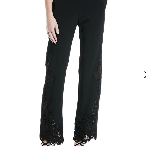 Black Embroidered Hem Wide Leg Pants - Picture 1 of 8